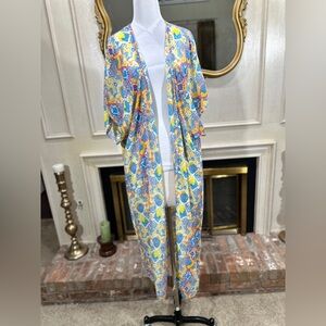 Peace Love Cake Women's Oversized Duster Kimono Small Multicolor Snake‎ Print